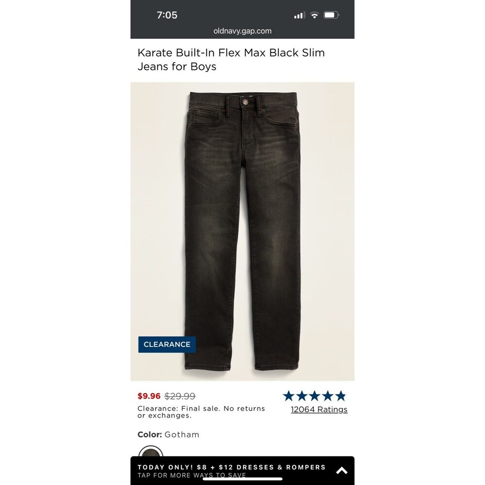 Old Navy Karate Built-In Flex Max Black Slim Jeans for Boys size 18 plus